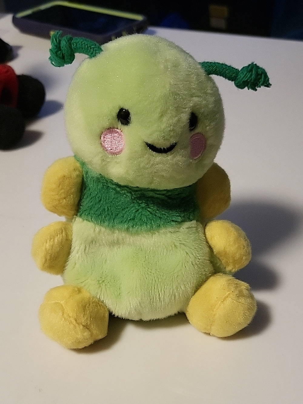 Palm Pal Plush Green & Yellow Caterpillar Stuffed Toy